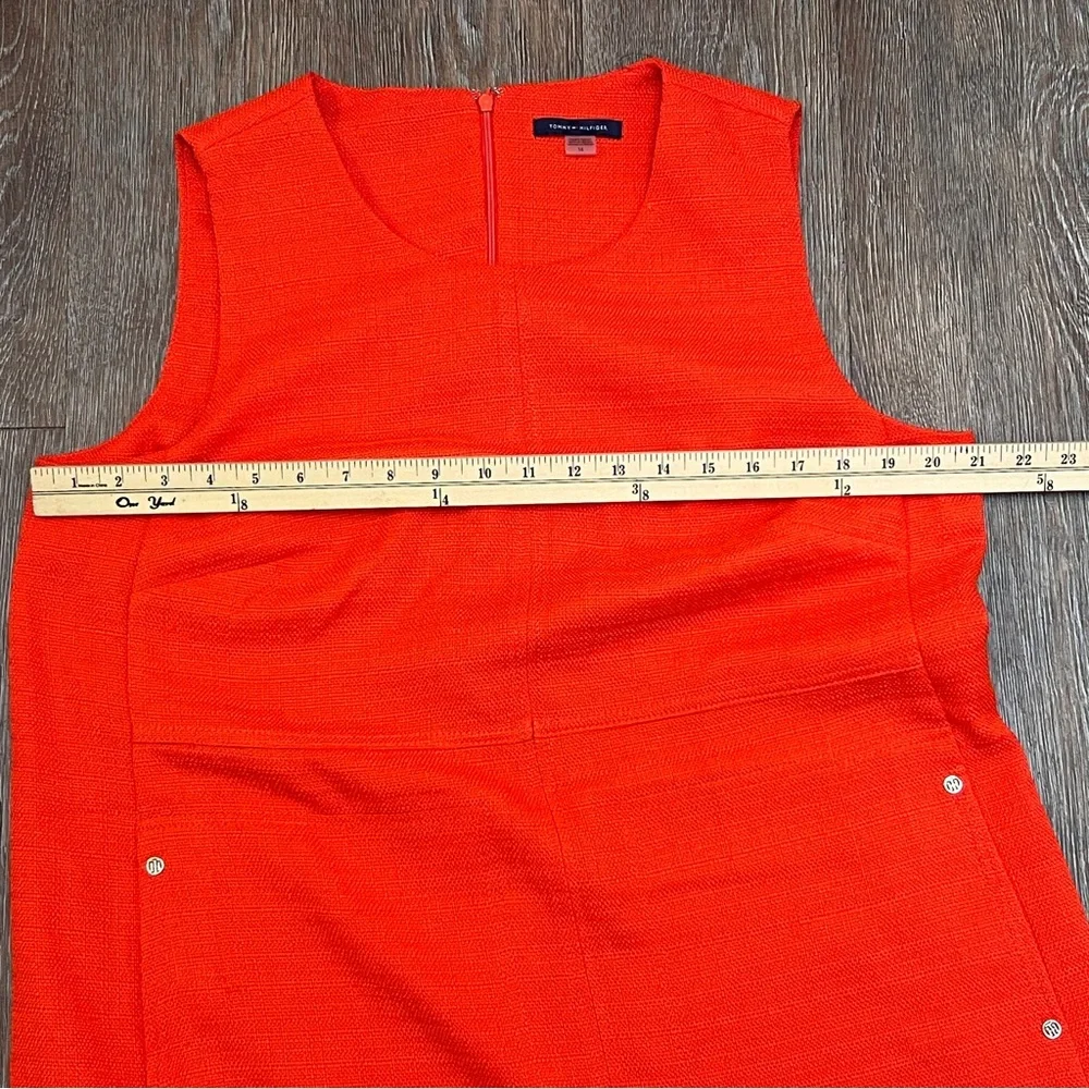 Tommy Hilfiger Orange Hopsack Shift Sleeveless Midi Dress Logo Buttons | Sz: 14 - Picture 3 of 10